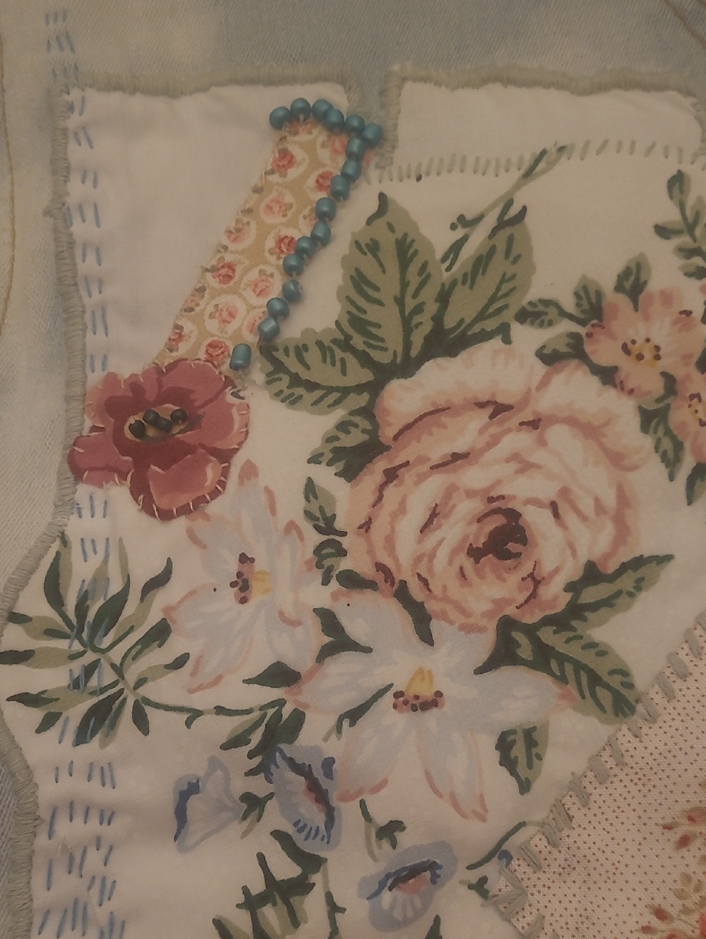 Light Wash Embroidered Women’s Denim Overalls with Pink Trim - Picture 7 of 12